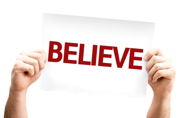 Believe card isolated on white background